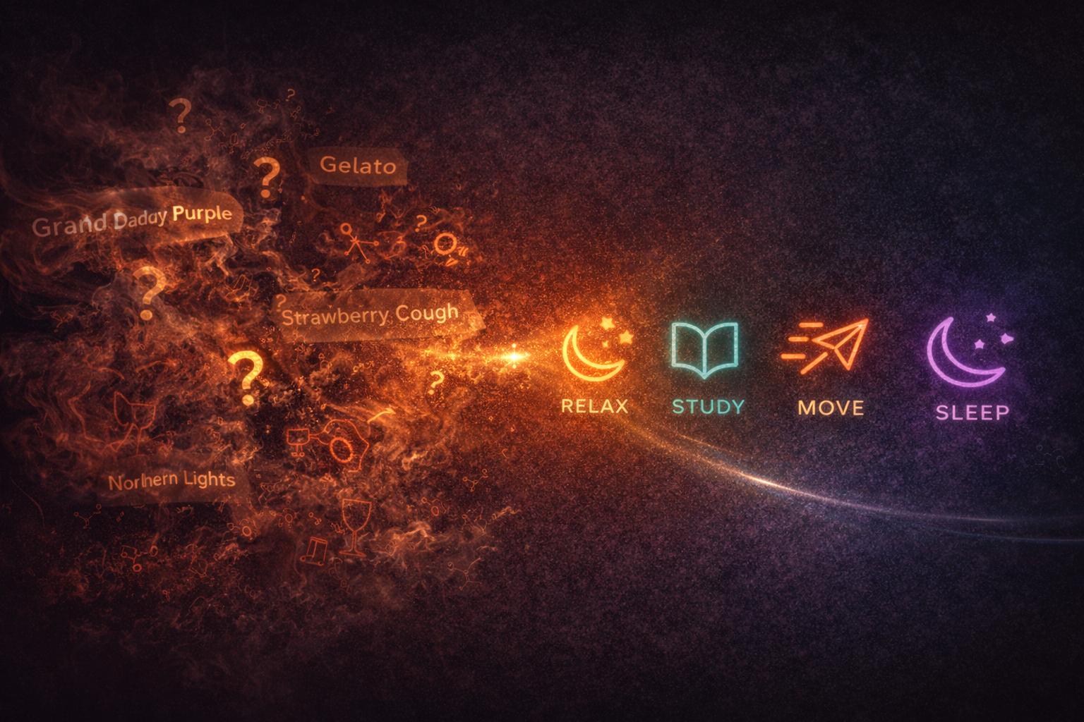 GO outcome icons showing Relax, Study, Move, Sleep